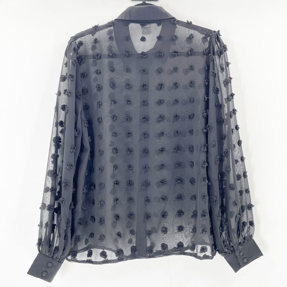 Anthropologie Flying Tomato Sheer Pom Pom Button Down Shirt Womens Size S Black - Picture 2 of 3